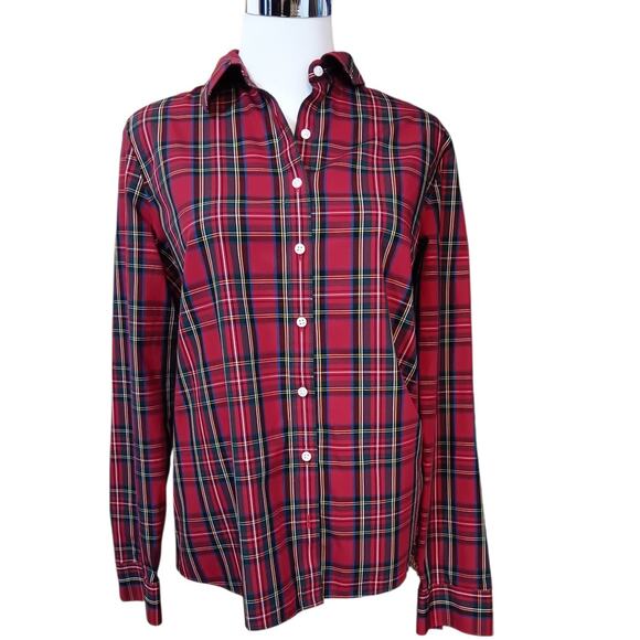 LANDS' END 6 No Iron‎ Top Shirt Blouse Red Plaid Holiday Career Classic Cotton - Picture 7 of 8